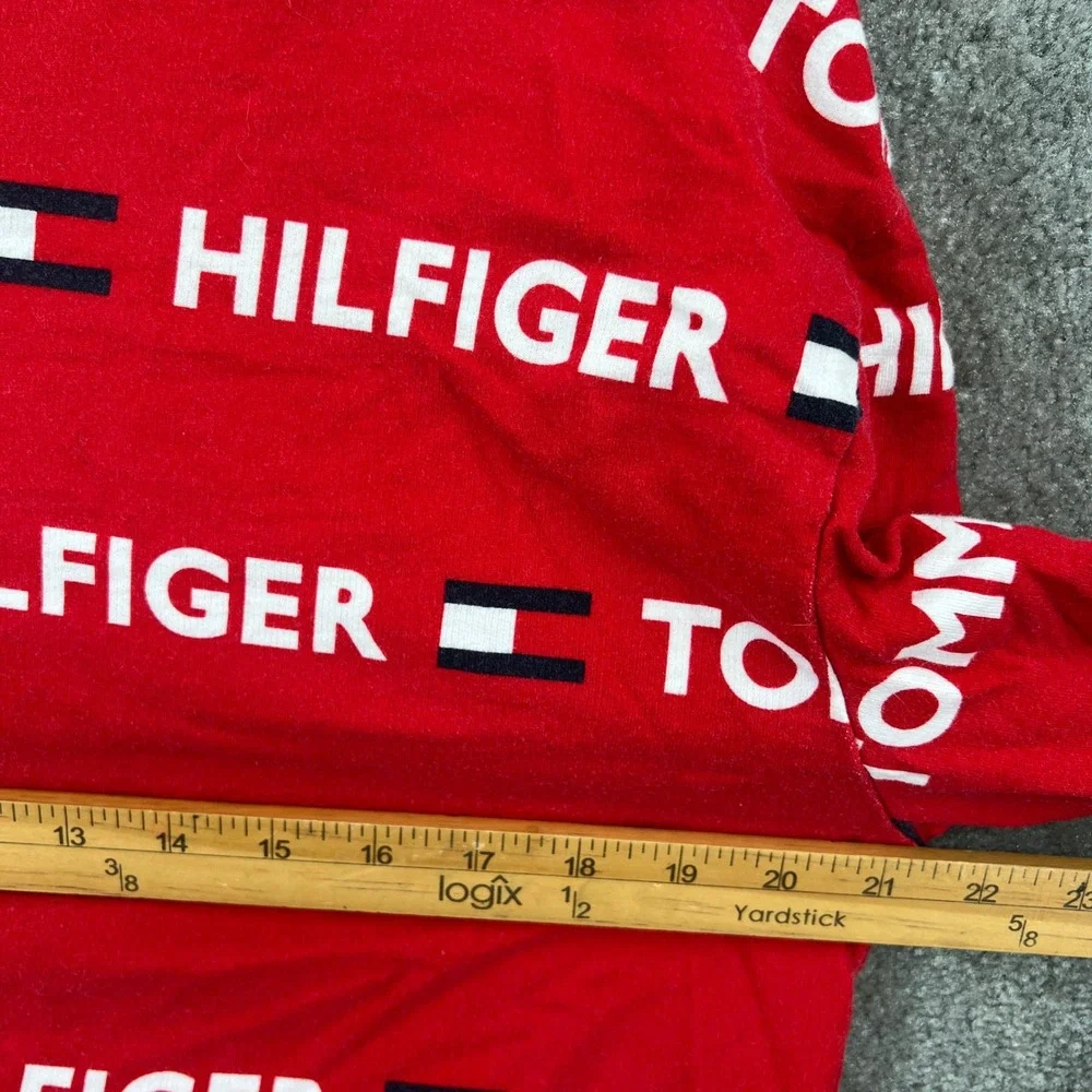 VTG Tommy‎ Hilfiger Red All Over Logo Print Long Sleeve Sleep Shirt Size L 90s